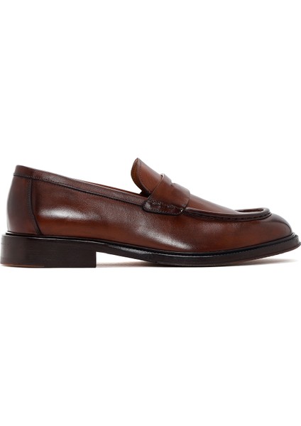 Erkek Kahverengi Deri Klasik Loafer