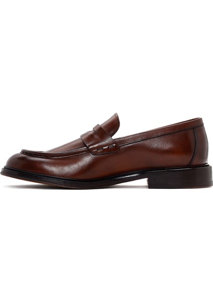 Erkek Kahverengi Deri Klasik Loafer