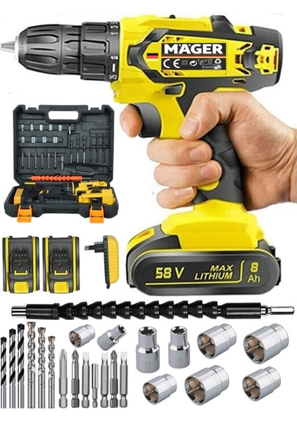 Tekno Trust Alman Max-Drs 58 Watt 5 Ah Çift Akülü Metal Şanzıman Akülü Vidalama Matkap