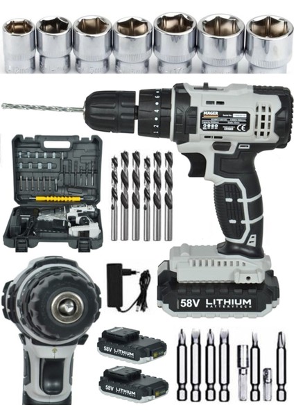 Tekno Trust Darbeli Alman Metal Şanzıman Max - Sr Li-Ion Bataryalı 58 Watt 5 Ah Çift Akülü Şarjlı Matkap