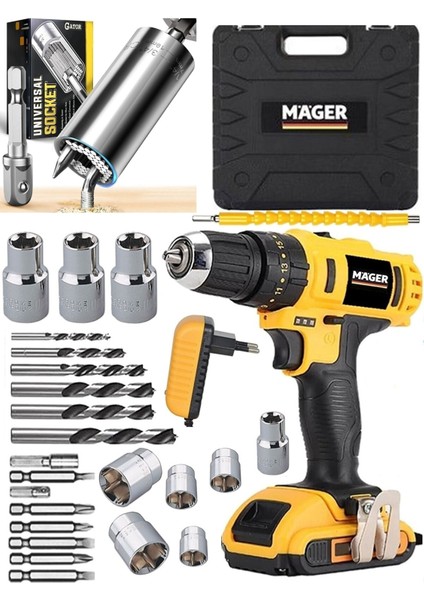 Tekno Trust Alman Metal Şanzıman 58 Watt 8 Ah Darbeli Çift Akülü Vidalama Şarjlı Matkap ve Gator Grip