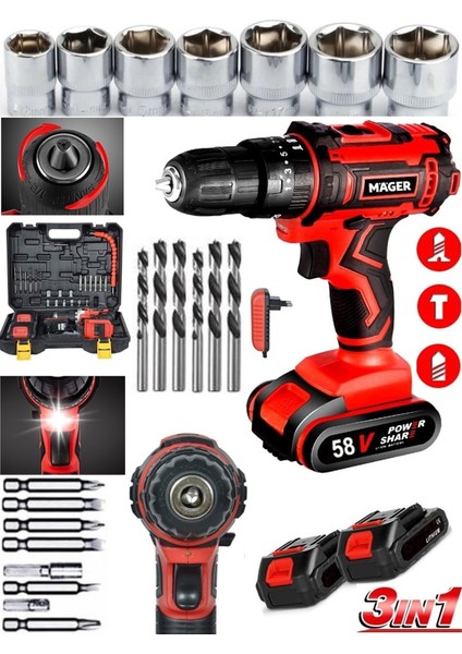 Tekno Trust Metal Şanzıman Darbeli 58 Watt 8 Ah Alman Li-Ion Bataryalı Çift Akülü Vidalama Matkap fiyatları
