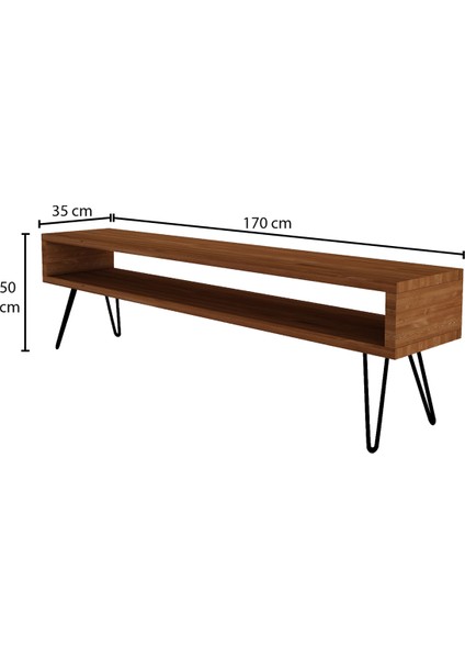 Ağaç Tv Ünitesi Teak Renk Metal Ayaklı 170X35