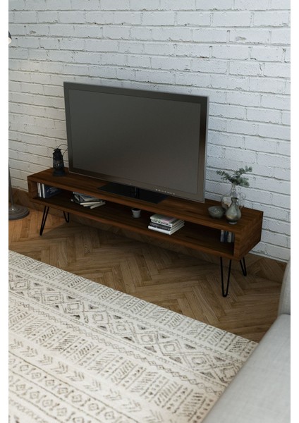 Wood Work Antalya Ağaç Tv Ünitesi Ceviz Renk Metal Ayaklı 170X35