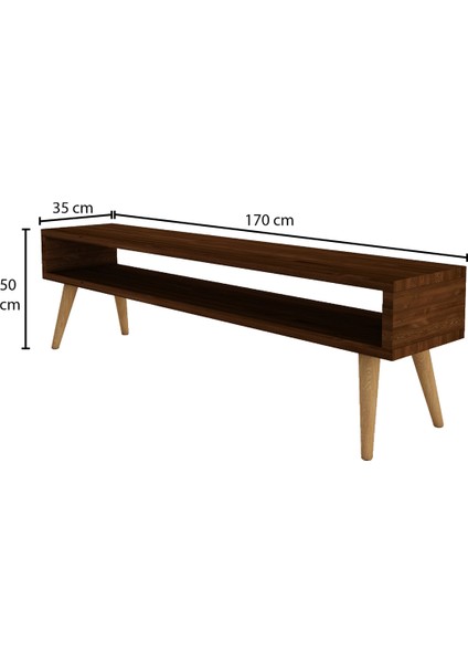 Ağaç Tv Ünitesi Ceviz Renk Ağaç Ayaklı 170X35