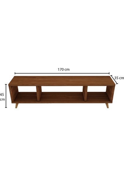 Ağaç Tv Ünitesi Teak Renk Ağaç Ayaklı 170X35