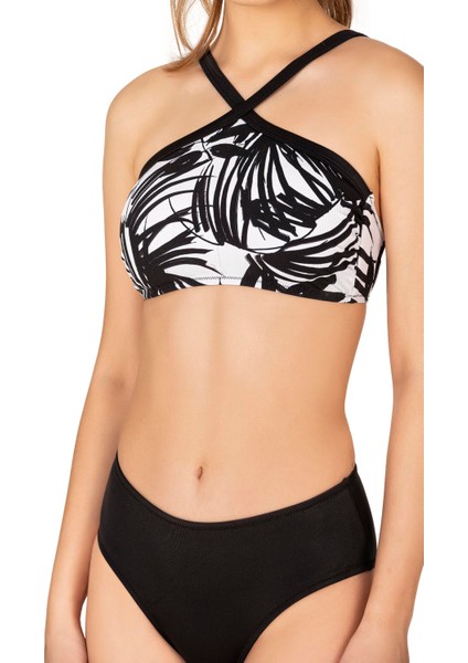 Kadın Halter Yaka Siyah Beyaz Desenli Bikini Takımı fiyatları