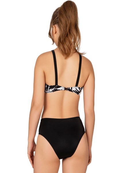 Kadın Halter Yaka Siyah Beyaz Desenli Bikini Takımı modelleri