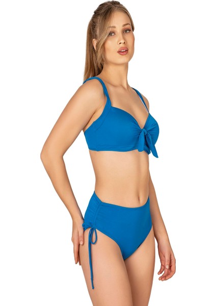 Kadın Fiyonk Detaylı Koyu Mavi Büyük Beden Bikini Takımı modelleri