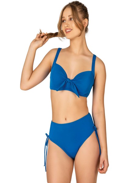 Kadın Fiyonk Detaylı Koyu Mavi Büyük Beden Bikini Takımı indirimleri