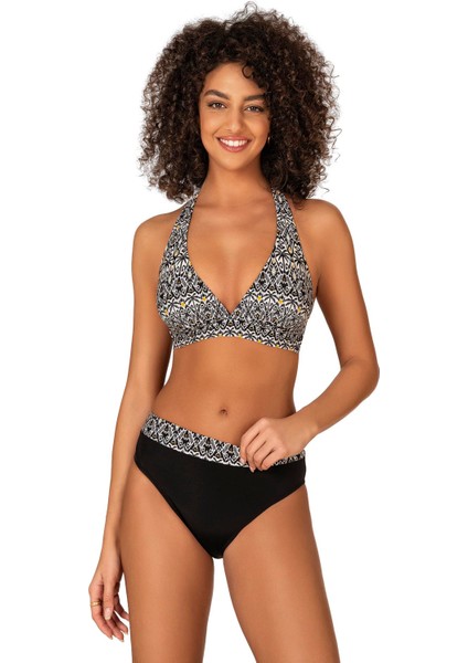 Kadın Desenli Boyundan Bağlamalı Bikini Takımı