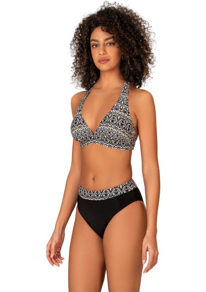 Kadın Desenli Boyundan Bağlamalı Bikini Takımı modelleri
