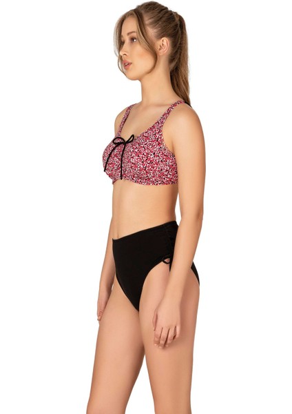 Kadın Büyük Beden Balenli Destekli Bağlama Detaylı Kırmızı Desenli Bikini Takımı fırsatları
