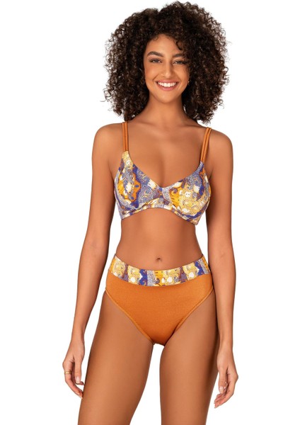 Kadın Biye Detaylı Toparlayıcı Desenli Bikini Takımı