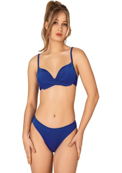 Kadın Düğüm Detaylı Destekli Mavi Bikini Takımı
