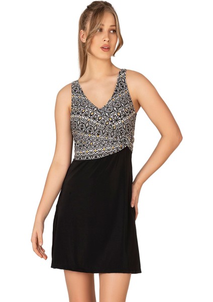 Kadın Kruvaze Detaylı Desenli Elbise Etekli Mayo