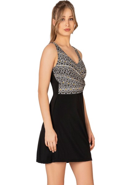 Kadın Kruvaze Detaylı Desenli Elbise Etekli Mayo fırsatları