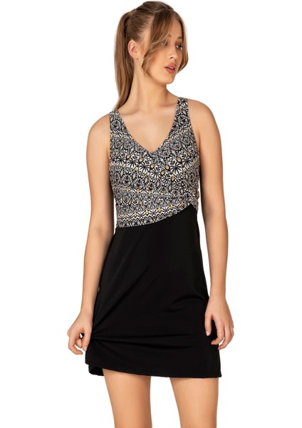 Kadın Kruvaze Detaylı Desenli Elbise Etekli Mayo indirimleri