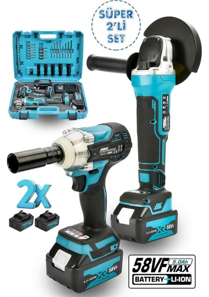 Tekno Trust Ultra 2 Li Set Şarjlı Taşlama Şarjlı Somun Sıkma Sökme Setli 58VF