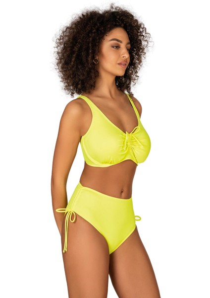 Kadın Büyük Beden Balenli Destekli Bağlama Detaylı Sarı Bikini Takımı fiyatları