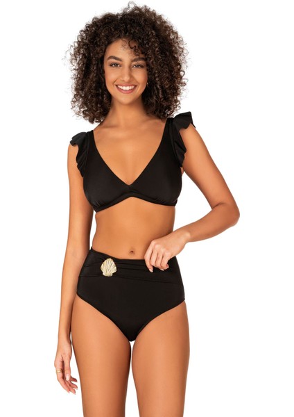 Kadın Deniz Kabuğu Aksesuarlı Yüksek Bel Bikini Takımı