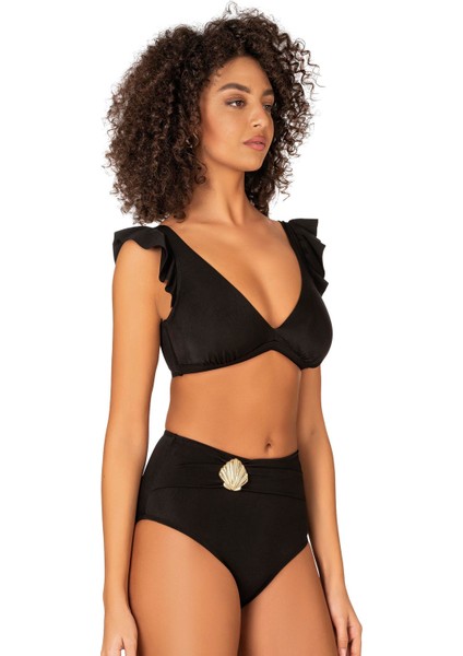 Kadın Deniz Kabuğu Aksesuarlı Yüksek Bel Bikini Takımı