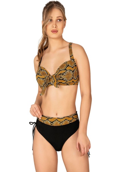 Kadın Büyük Beden Balenli Destekli Yılan Desenli Bikini Takımı
