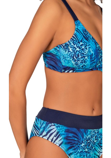 Kadın Mavi Leopar Desenli Toparlayıcı Bikini Takımı fiyatları