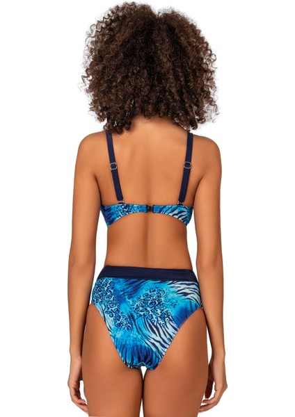 Kadın Mavi Leopar Desenli Toparlayıcı Bikini Takımı modelleri
