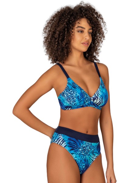 Kadın Mavi Leopar Desenli Toparlayıcı Bikini Takımı fırsatları