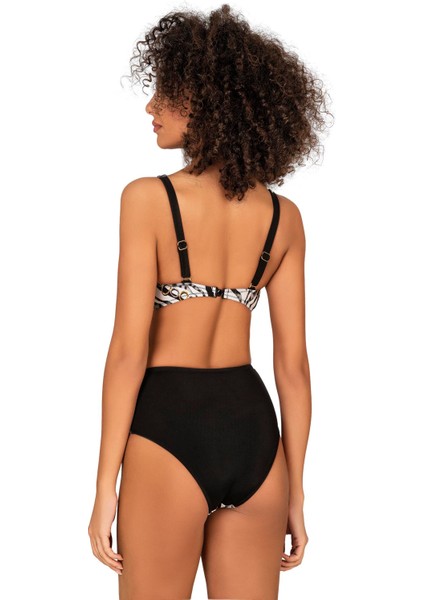 Kadın Zincir Desenli Toparlayıcı Yüksek Bel Bikini Takımı