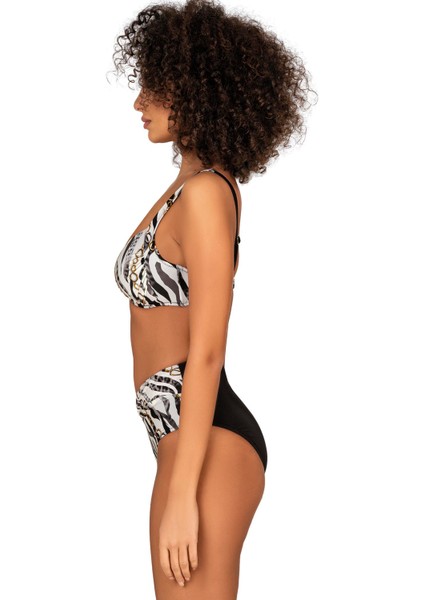 Kadın Zincir Desenli Toparlayıcı Yüksek Bel Bikini Takımı