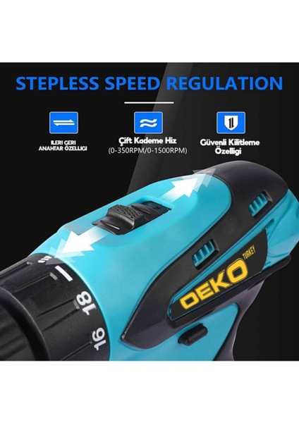 Tekno Trust 24 V 4 Ah Metal Dişli Şanzıman Çift Akülü Şarjlı Vidalama Matkap Full Setli 24 Parça Set