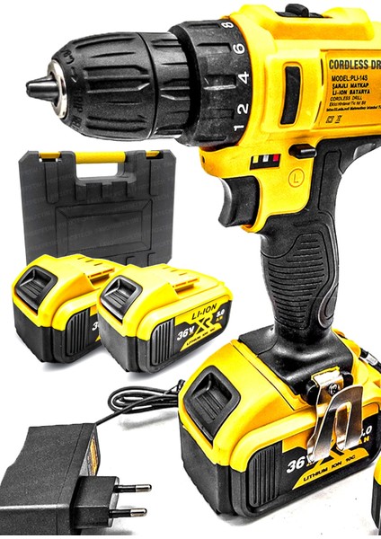 Tekno Trust Profesyonel 27 Parça Çift Akülü Turbo 36V Tork Güçlendirilmiş Akülü Vidalama Matkap Vidalama Set