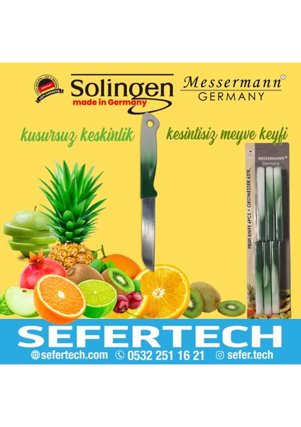 Messermann Germany Sefertech | Bıçak Seti - Solingen | 6'lı Tek Renk Takım Sebze Meyve Bıçağı