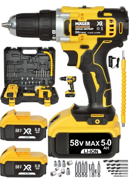 Tekno Trust 5800 Max -Xr Yedek Akülü Vidalama Brushless Şarjlı Setli Yedek Akülü Çantalı Matkap