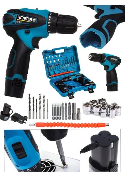 Tekno Trust 12 V Şarjlı Matkap Armut Batarya Çift Akülü Vidalama 24 Adet Set Hediye