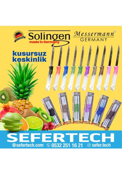 Messermann Germany Sefertech | Bıçak Seti - Solingen | 6'lı Tek Renk Takım Sebze Meyve Bıçağı