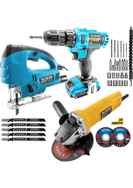 Tekno Trust Süper Set Lazerli Dekupaj 24W Matkap Devir Ayarlı Spral Taşlama Seti -2090-2025-2071