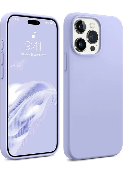 iPhone 15 Pro Max Uyumlu Lansman Lila Kılıf, Kadife Iç Doku, Soft Yumuşak Liquid Silikon