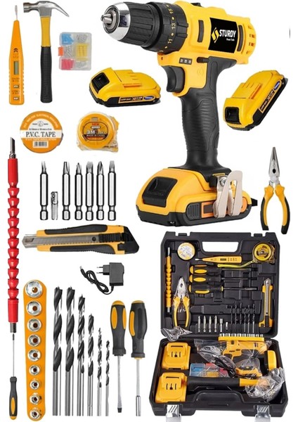 Tekno Trust Japon Techno. 58V8AH Lion Çift Akülü Metal Şanzuman For-Pe Şarjlı Matkap 39 Parça Setli