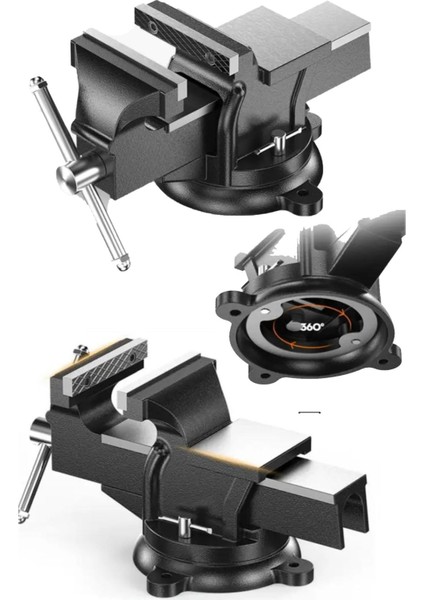 Tekno Trust Alman Modeli Pro Çelik Kol 80 mm " 360" Dönerli Taban Dövme Çelik Sabit Tezgah Masa Mengenesi...
