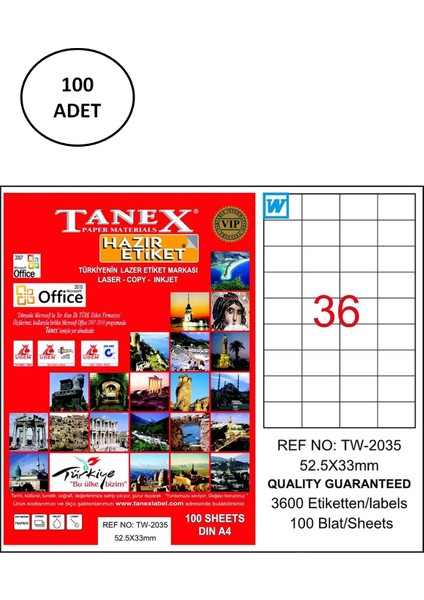 Tanex TW-2035 Lazer Etiket 52X33 mm 100 Lü