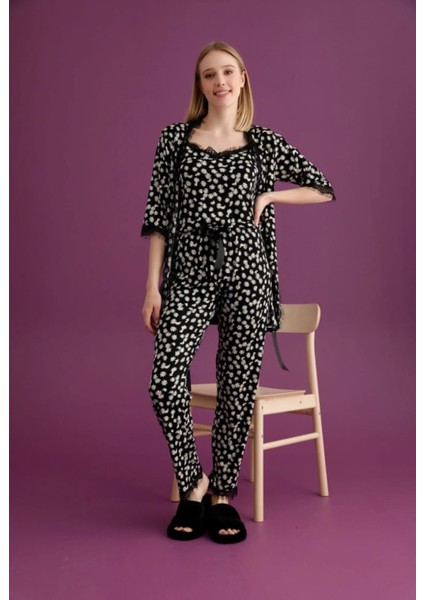 Papatya Desenli Sabahlık Pijama Takımı 3'lükadın fiyatları