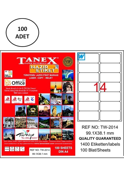 Tanex TW-2014 Lazer Etiket 99X38 mm 100 Adet