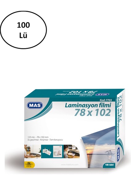 Mas Laminasyon Filmi Parlak 78X102 125 Mic 100 Lü