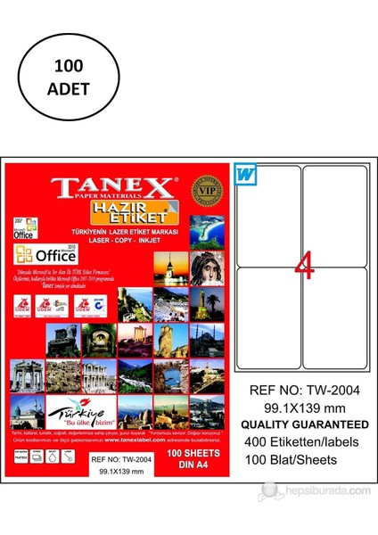 Tanex TW-2004 Lazer Etiket 99X139 mm 100 Adet