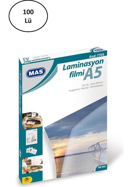 Mas 7705 A5 125 Micron 100 Adet Laminasyon Filmi