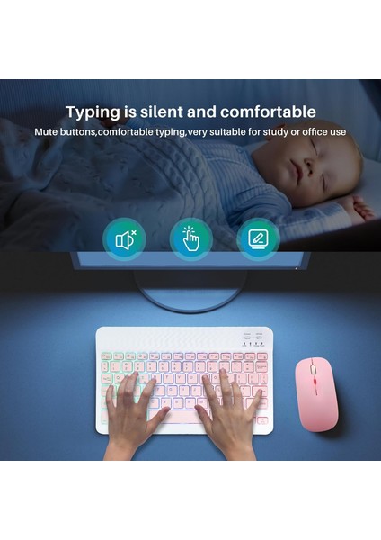 Alfa MEC Tüm Cihazlara Uyumlu Akıllı Taşınabilir Şarj Edilebilir Aydınlatmalı Kablosuz Bluetooth Klavye+ Mouse