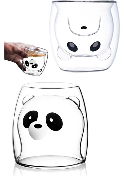 Sevimli Panda Çift Cidarlı Bardak Süt Çay Kahve Su Bardağı 250ML Isı Yalıtımlı Kupa Bardak Seti